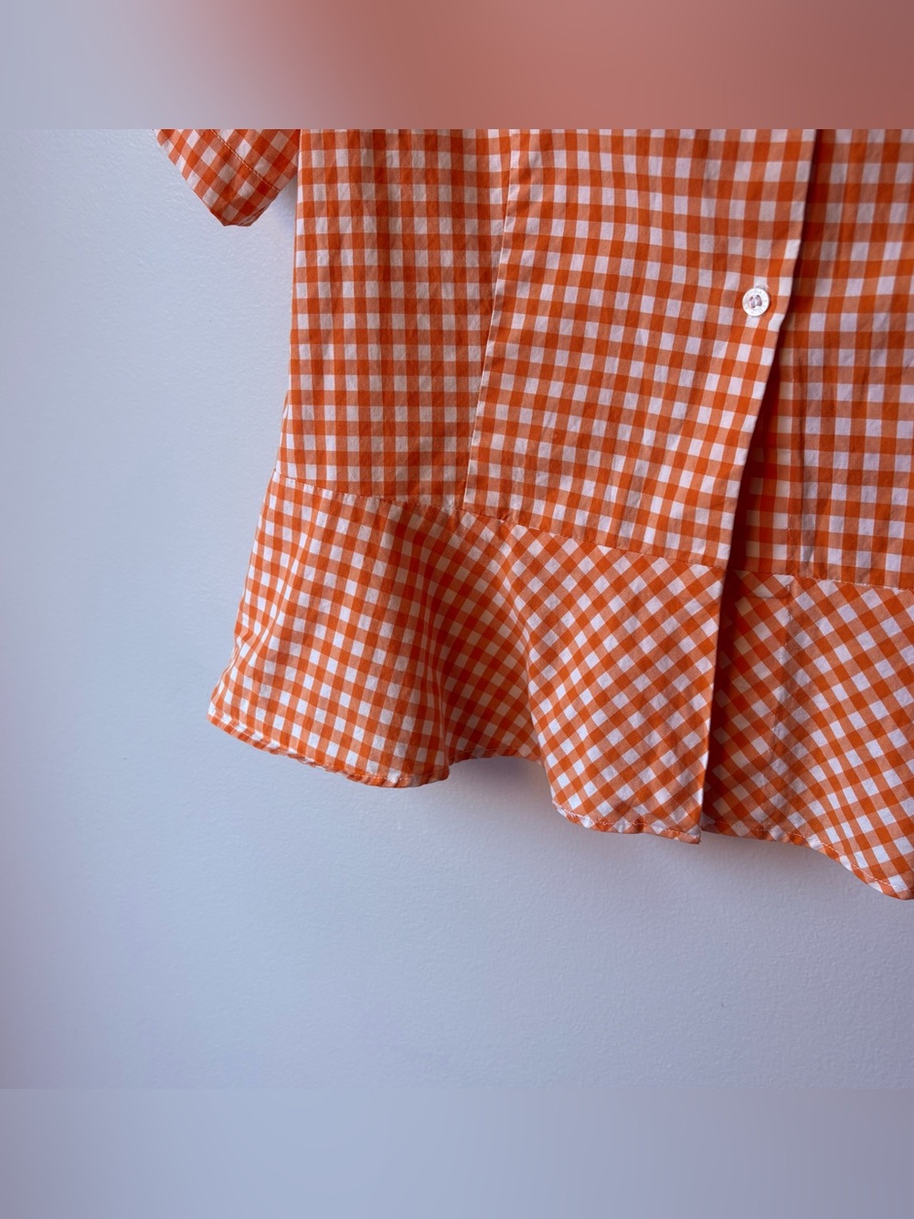 Lauren Ralph Lauren Orange Gingham Peplum short sleeve button up shirt Size 14 - Picture 4 of 7